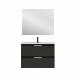 Top 10 ⌛ Amizuva Meuble simple vasque SUKI avec deux tiroirs H.56,5 x L.80 x P.46 , effet Anthracite brillant | Il comprend la vasque en céramique 🌟