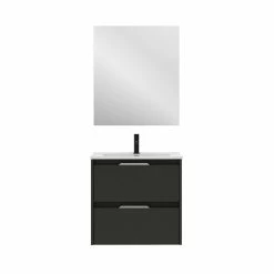 Sortie 🎉 Amizuva Meuble simple vasque SUKI avec deux tiroirs H.56,5 x L.60 x P.46 , effet Anthracite brillant | Il comprend la vasque en céramique 🤩