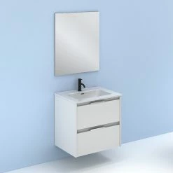 Le moins cher đ Amizuva Ensemble de meuble, vasque et miroir SUKI avec deux tiroirs H.56,5 x L.60 x P.46 , effet blanc brillant â 11 Le moins cher đ Amizuva Ensemble de meuble, vasque et miroir SUKI avec deux tiroirs H.56,5 x L.60 x P.46 , effet blanc brillant â -MĂ©tal Soldes 8414623501042 6
