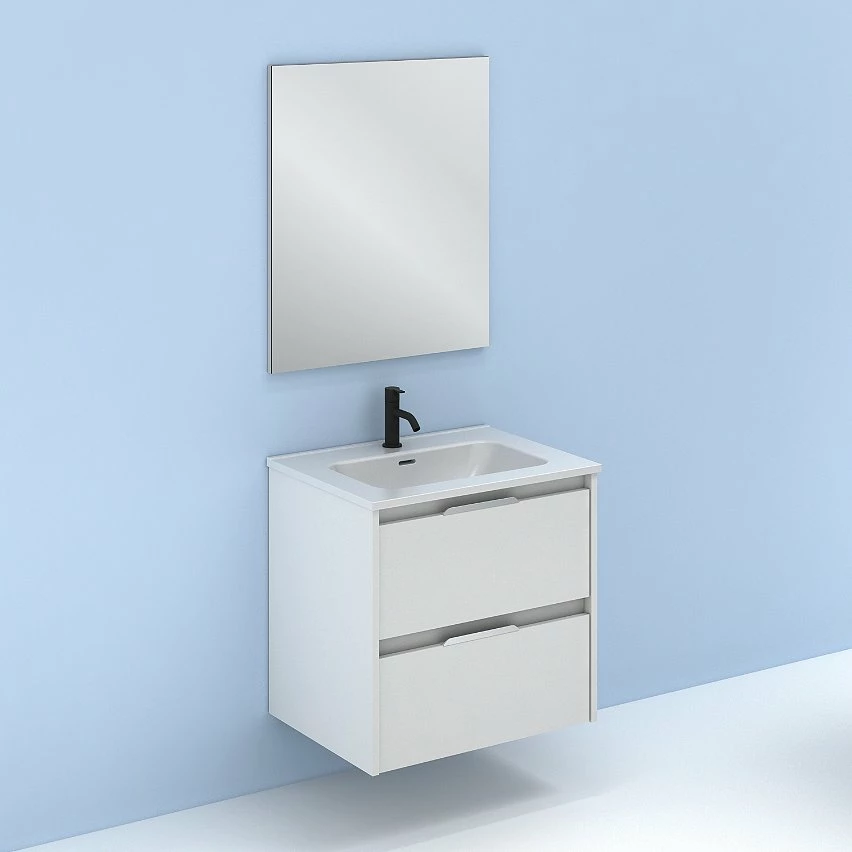 Le moins cher đ Amizuva Ensemble de meuble, vasque et miroir SUKI avec deux tiroirs H.56,5 x L.60 x P.46 , effet blanc brillant â 6 Le moins cher đ Amizuva Ensemble de meuble, vasque et miroir SUKI avec deux tiroirs H.56,5 x L.60 x P.46 , effet blanc brillant â â Image 6