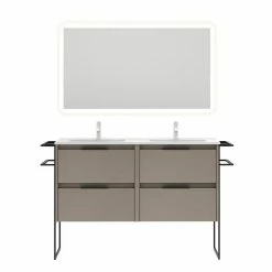 Coupon ✨ Amizuva Ensemble de meuble, vasque et miroir KEIKO avec quatre tiroirs H.56,5 x L.120 x P.46 , effet Fumé sablé ❤️