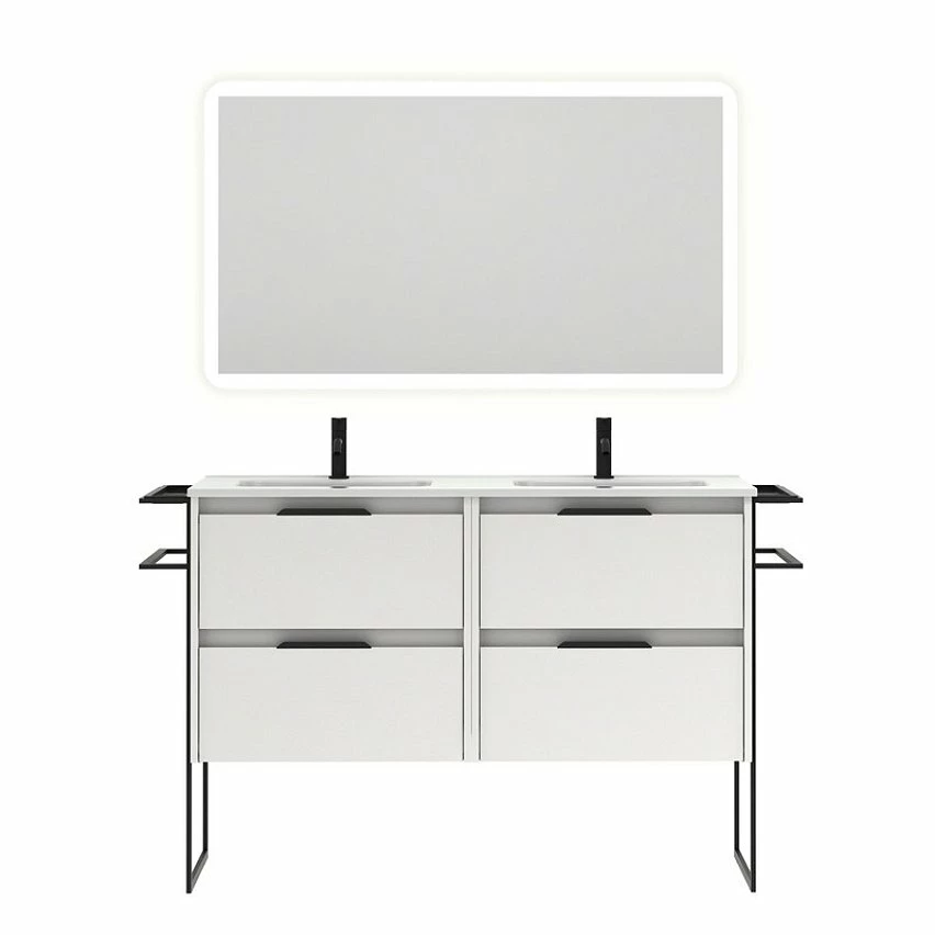 Grosses soldes 🔥 Amizuva Ensemble de meuble, vasque et miroir KEIKO avec quatre tiroirs H.56,5 x L.120 x P.46 , effet blanc brillant 🛒 1 Grosses soldes 🔥 Amizuva Ensemble de meuble, vasque et miroir KEIKO avec quatre tiroirs H.56,5 x L.120 x P.46 , effet blanc brillant 🛒