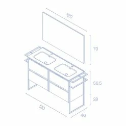 Coupon ✨ Amizuva Ensemble de meuble, vasque et miroir KEIKO avec quatre tiroirs H.56,5 x L.120 x P.46 , effet Fumé sablé ❤️ -Métal Soldes 8414623501646 6 2