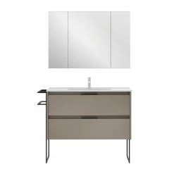 Meilleur prix 😍 Amizuva Ensemble de meuble, vasque et miroir KEIKO avec deux tiroirs H.56,5 x L.100 x P.46 , effet Fumé sablé 😀