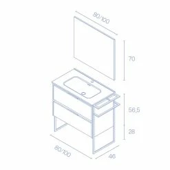 Budget 🎉 Amizuva Meuble simple vasque KEIKO avec deux tiroirs H.56,5 x L.80 x P.46 , effet blanc brillant | Il comprend la vasque en céramique 😍 -Métal Soldes 8414623501653 6 2
