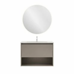 Vente flash 👏 Amizuva Ensemble de meuble, vasque et miroir NIWA avec un tiroir et un niche H.56,5 x L.80 x P.46 , effet Fumé sablé 🤩