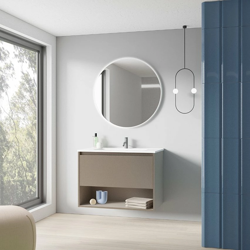 Acheter 🎉 Amizuva Ensemble de meuble, vasque et miroir NIWA avec un tiroir et un niche H.56,5 x L.60 x P.46 , effetFumé sablé 👏 2 Acheter 🎉 Amizuva Ensemble de meuble, vasque et miroir NIWA avec un tiroir et un niche H.56,5 x L.60 x P.46 , effetFumé sablé 👏 – Image 2