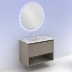 Vente flash 👏 Amizuva Ensemble de meuble, vasque et miroir NIWA avec un tiroir et un niche H.56,5 x L.80 x P.46 , effet Fumé sablé 🤩 -Métal Soldes 8414623501721 5