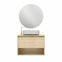 Sortie 🔥 Amizuva Ensemble de meuble, vasque et miroir NIWA TOP avec un tiroir et un niche H.56,5 x L.80 x P.46 , effet Chêne sablé 😀