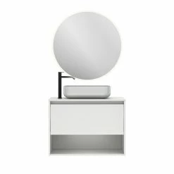 De gros 🥰 Amizuva Ensemble de meuble, vasque et miroir NIWA TOP avec un tiroir et un niche H.56,5 x L.80 x P.46 , effet blanc brillant ⌛