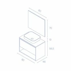 Budget 🎁 Amizuva Meuble simple vasque NIWA TOP avec un tiroir et un niche H.56,5 x L.80 x P.46 , effet Fumé sablé | Il comprend la vasque en céramique 💯 -Métal Soldes 8414623501752 5 2
