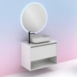 Acheter 🧨 Amizuva Meuble simple vasque NIWA TOP avec un tiroir et un niche H.56,5 x L.80 x P.46 , effet blanc brillant | Il comprend la vasque en céramique 👏 -Métal Soldes 8414623501752 6