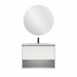 Le moins cher 🥰 Amizuva Ensemble de meuble, vasque et miroir NIWA avec un tiroir et un niche H.56,5 x L.80 x P.46 , effet blanc brillant ✨