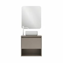 Nouveau 🎉 Amizuva Ensemble de meuble, vasque et miroir NIWA TOP avec un tiroir et un niche H.56,5 x L.60 x P.46 , effet Fumé sablé 🤩