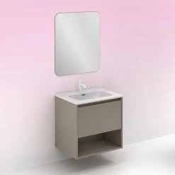 Acheter 🎉 Amizuva Ensemble de meuble, vasque et miroir NIWA avec un tiroir et un niche H.56,5 x L.60 x P.46 , effetFumé sablé 👏 11 Acheter 🎉 Amizuva Ensemble de meuble, vasque et miroir NIWA avec un tiroir et un niche H.56,5 x L.60 x P.46 , effetFumé sablé 👏 -Métal Soldes 8414623501783 6 1