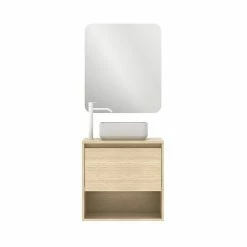 Bon marché 🎉 Amizuva Ensemble de meuble, vasque et miroir NIWA TOP avec un tiroir et un niche H.56,5 x L.60 x P.46 , effet Chêne sablé 🔔