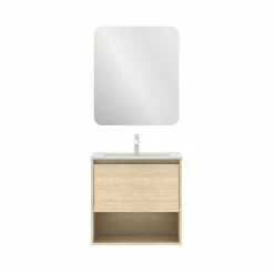 Budget 🎁 Amizuva Ensemble de meuble, vasque et miroir NIWA avec un tiroir et un niche H.56,5 x L.60 x P.46 , effet Chêne sablé 😀