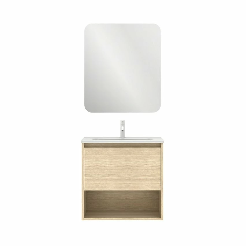 Budget đ Amizuva Ensemble de meuble, vasque et miroir NIWA avec un tiroir et un niche H.56,5 x L.60 x P.46 , effet ChĂȘne sablĂ© đ 1 Budget đ Amizuva Ensemble de meuble, vasque et miroir NIWA avec un tiroir et un niche H.56,5 x L.60 x P.46 , effet ChĂȘne sablĂ© đ