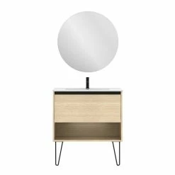 Acheter 🎁 Amizuva Ensemble de meuble, vasque et miroir YOKO avec un tiroir et un niche H.56,5 x L.80 x P.46 , effet Chêne sablé 🎉