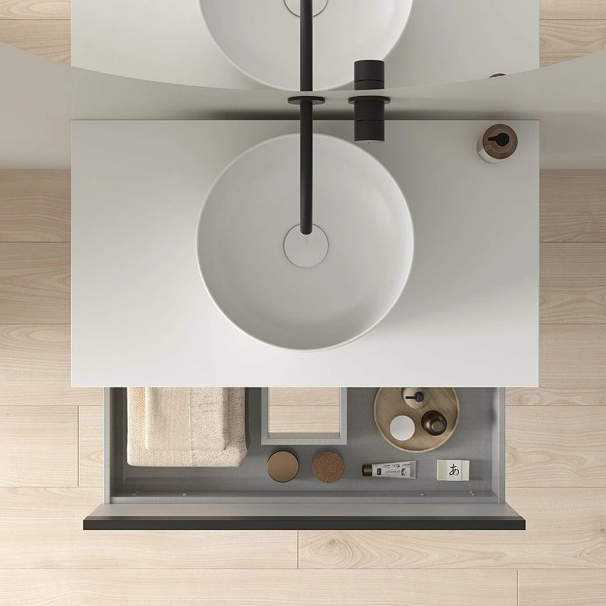 Acheter 🛒 Amizuva Ensemble de meuble, vasque et miroir YOKO avec un tiroir et un niche H.56,5 x L.80 x P.46 , effet Fumé sablé 🔔 2 Acheter 🛒 Amizuva Ensemble de meuble, vasque et miroir YOKO avec un tiroir et un niche H.56,5 x L.80 x P.46 , effet Fumé sablé 🔔 – Image 2