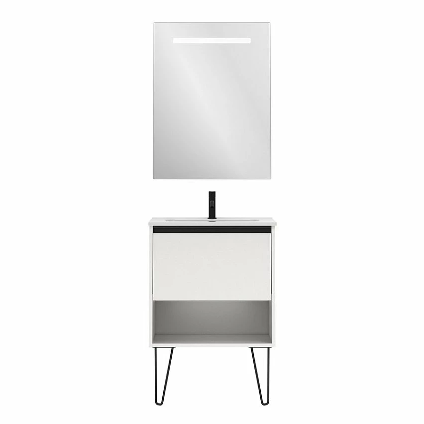 Acheter ✨ Amizuva Ensemble de meuble, vasque et miroir YOKO avec un tiroir et un niche H.56,5 x L.60 x P.46 , effet blanc brillant ✔️ 1 Acheter ✨ Amizuva Ensemble de meuble, vasque et miroir YOKO avec un tiroir et un niche H.56,5 x L.60 x P.46 , effet blanc brillant ✔️