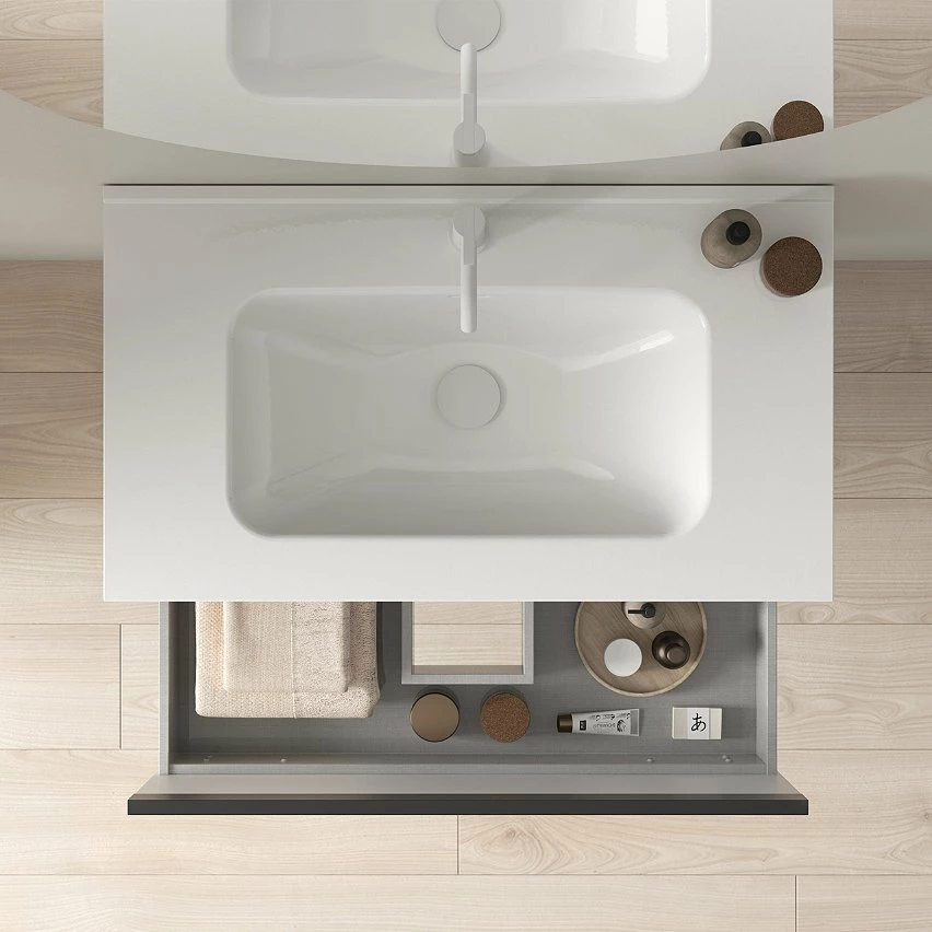 Nouveau 😉 Amizuva Meuble simple vasque YOKO TOP avec un tiroir et un niche H.56,5 x L.80 x P.46 , effet blanc brillant | Il comprend la vasque en céramique 🔔 2 Nouveau 😉 Amizuva Meuble simple vasque YOKO TOP avec un tiroir et un niche H.56,5 x L.80 x P.46 , effet blanc brillant | Il comprend la vasque en céramique 🔔 – Image 2