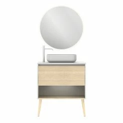 Top 10 🥰 Amizuva Ensemble de meuble, vasque et miroir NARA TOP avec un tiroir et un niche H.56,5 x L.80 x P.46 , effet Blanco Mate/ Chêne sablé 🔥