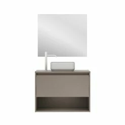 Budget 🎁 Amizuva Meuble simple vasque NIWA TOP avec un tiroir et un niche H.56,5 x L.80 x P.46 , effet Fumé sablé | Il comprend la vasque en céramique 💯