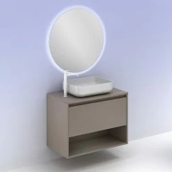 Bon marché 🤩 Amizuva Ensemble de meuble, vasque et miroir NIWA TOP avec un tiroir et un niche H.56,5 x L.80 x P.46 , effet Fumé sablé 🎁 -Métal Soldes 8414623501998 6 1