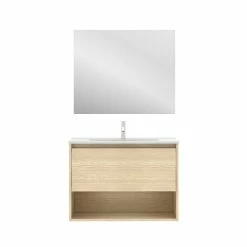 Meilleure affaire 🔔 Amizuva Meuble simple vasque NIWA avec un tiroir et un niche H.56,5 x L.80 x P.46 , effet Chêne sablé | Il comprend la vasque en céramique 👏