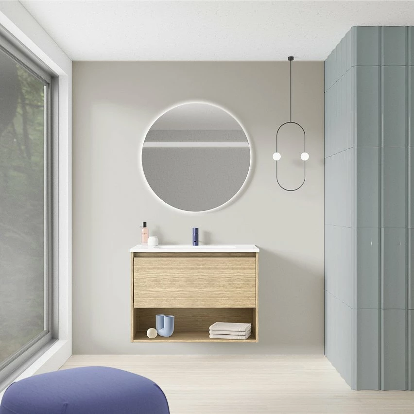 Budget đ Amizuva Ensemble de meuble, vasque et miroir NIWA avec un tiroir et un niche H.56,5 x L.60 x P.46 , effet ChĂȘne sablĂ© đ 2 Budget đ Amizuva Ensemble de meuble, vasque et miroir NIWA avec un tiroir et un niche H.56,5 x L.60 x P.46 , effet ChĂȘne sablĂ© đ â Image 2