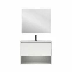 Remise 👏 Amizuva Meuble simple vasque NIWA avec un tiroir et un niche H.56,5 x L.80 x P.46 , effet blanc brillant | Il comprend la vasque en céramique 🥰