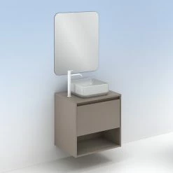 Le moins cher ⭐ Amizuva Meuble simple vasque NIWA TOP avec un tiroir et un niche H.56,5 x L.60 x P.46 , effet Fumé sablé | Il comprend la vasque en céramique 🥰 -Métal Soldes 8414623502056 6