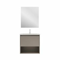 Meilleur prix 👏 Amizuva Meuble simple vasque NIWA avec un tiroir et un niche H.56,5 x L.60 x P.46 , effetFumé sablé | Il comprend la vasque en céramique 🧨