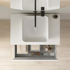 Top 10 ❤️ Amizuva Meuble simple vasque NARA TOP avec un tiroir et un niche H.56,5 x L.60 x P.46 , effet Blanco Mate/ Chêne sablé | Il comprend la vasque en céramique 👏 -Métal Soldes 8414623502070 4 7