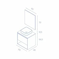 Bon marché 😀 Amizuva Meuble simple vasque NIWA TOP avec un tiroir et un niche H.56,5 x L.60 x P.46 , effet blanc brillant | Il comprend la vasque en céramique 🧨 -Métal Soldes 8414623502070 5 1