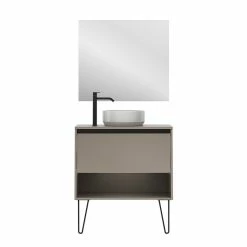 Remise ❤️ Amizuva Meuble simple vasque YOKO TOP avec un tiroir et un niche H.56,5 x L.80 x P.46 , effet Fumé sablé | Il comprend la vasque en céramique ⌛