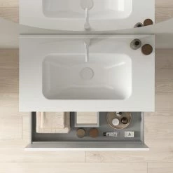Sortie ⭐ Amizuva Ensemble de meuble, vasque et miroir YOKO TOPavec un tiroir et un niche H.56,5 x L.60 x P.46 , effet blanc brillant 👏 -Métal Soldes 8414623502131 3 18