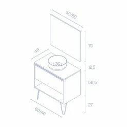 Remise ❤️ Amizuva Meuble simple vasque YOKO TOP avec un tiroir et un niche H.56,5 x L.80 x P.46 , effet Fumé sablé | Il comprend la vasque en céramique ⌛ -Métal Soldes 8414623502131 6 11