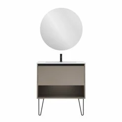 Acheter 🛒 Amizuva Ensemble de meuble, vasque et miroir YOKO avec un tiroir et un niche H.56,5 x L.80 x P.46 , effet Fumé sablé 🔔