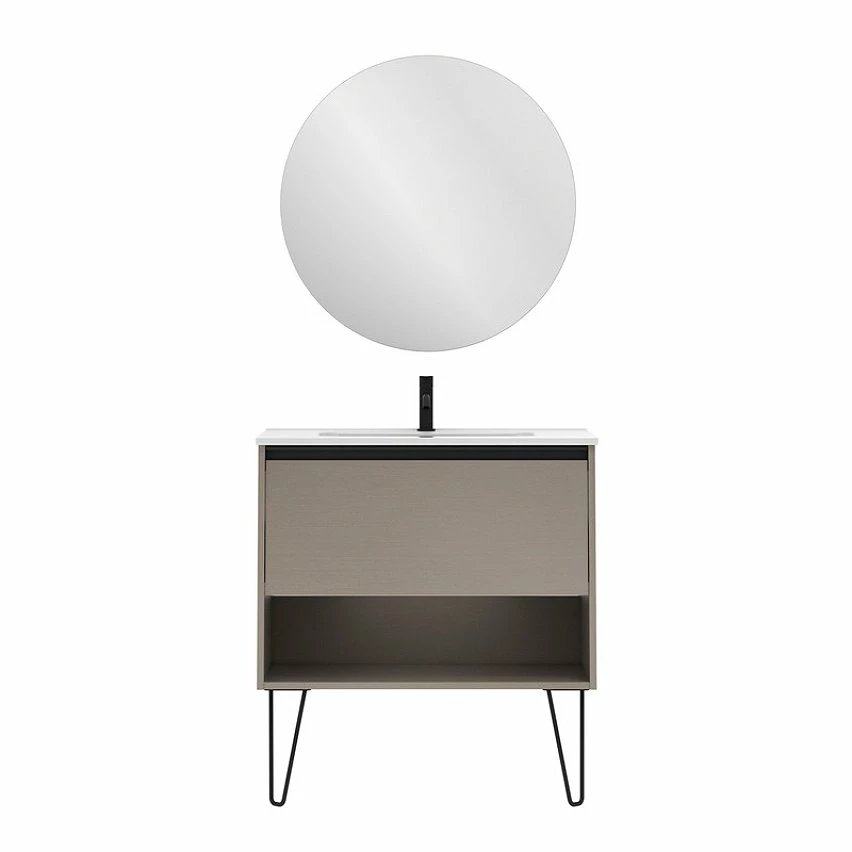 Acheter 🛒 Amizuva Ensemble de meuble, vasque et miroir YOKO avec un tiroir et un niche H.56,5 x L.80 x P.46 , effet Fumé sablé 🔔 1 Acheter 🛒 Amizuva Ensemble de meuble, vasque et miroir YOKO avec un tiroir et un niche H.56,5 x L.80 x P.46 , effet Fumé sablé 🔔