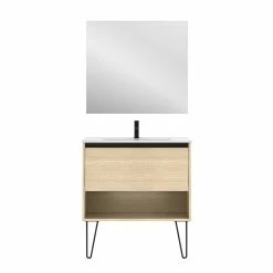 Grosses soldes ✔️ Amizuva Meuble simple vasque YOKO avec un tiroir et un niche H.56,5 x L.80 x P.46 , effet Chêne sablé | Il comprend la vasque en céramique 🛒