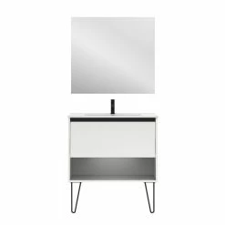 Meilleure vente 💯 Amizuva Meuble simple vasque YOKO avec un tiroir et un niche H.56,5 x L.80 x P.46 , effet blanc brillant | Il comprend la vasque en céramique ❤️