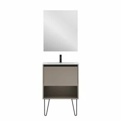 Top 10 ⭐ Amizuva Meuble simple vasque YOKO avec un tiroir et un niche H.56,5 x L.60 x P.46 , effet Fumé sablé | Il comprend la vasque en céramique 🌟