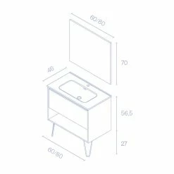 Grosses soldes ✔️ Amizuva Meuble simple vasque YOKO avec un tiroir et un niche H.56,5 x L.80 x P.46 , effet Chêne sablé | Il comprend la vasque en céramique 🛒 -Métal Soldes 8414623502209 5 3