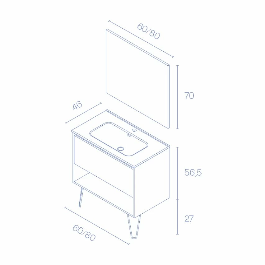 De gros 🧨 Amizuva Ensemble de meuble, vasque et miroir YOKO avec un tiroir et un niche H.56,5 x L.60 x P.46 , effet Fumé sablé 👍 5 De gros 🧨 Amizuva Ensemble de meuble, vasque et miroir YOKO avec un tiroir et un niche H.56,5 x L.60 x P.46 , effet Fumé sablé 👍 – Image 5