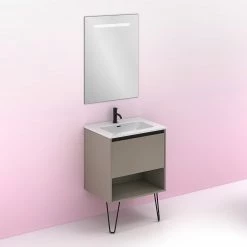 De gros 🧨 Amizuva Ensemble de meuble, vasque et miroir YOKO avec un tiroir et un niche H.56,5 x L.60 x P.46 , effet Fumé sablé 👍 11 De gros 🧨 Amizuva Ensemble de meuble, vasque et miroir YOKO avec un tiroir et un niche H.56,5 x L.60 x P.46 , effet Fumé sablé 👍 -Métal Soldes 8414623502209 6