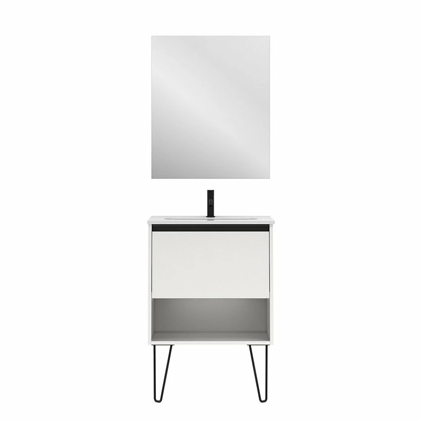 Meilleure affaire 🤩 Amizuva Meuble simple vasque YOKO avec un tiroir et un niche H.56,5 x L.60 x P.46 , effet blanc brillant | Il comprend la vasque en céramique 👏 1 Meilleure affaire 🤩 Amizuva Meuble simple vasque YOKO avec un tiroir et un niche H.56,5 x L.60 x P.46 , effet blanc brillant | Il comprend la vasque en céramique 👏