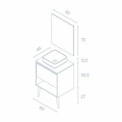 Top 10 ❤️ Amizuva Meuble simple vasque NARA TOP avec un tiroir et un niche H.56,5 x L.60 x P.46 , effet Blanco Mate/ Chêne sablé | Il comprend la vasque en céramique 👏 -Métal Soldes 8414623502254 6