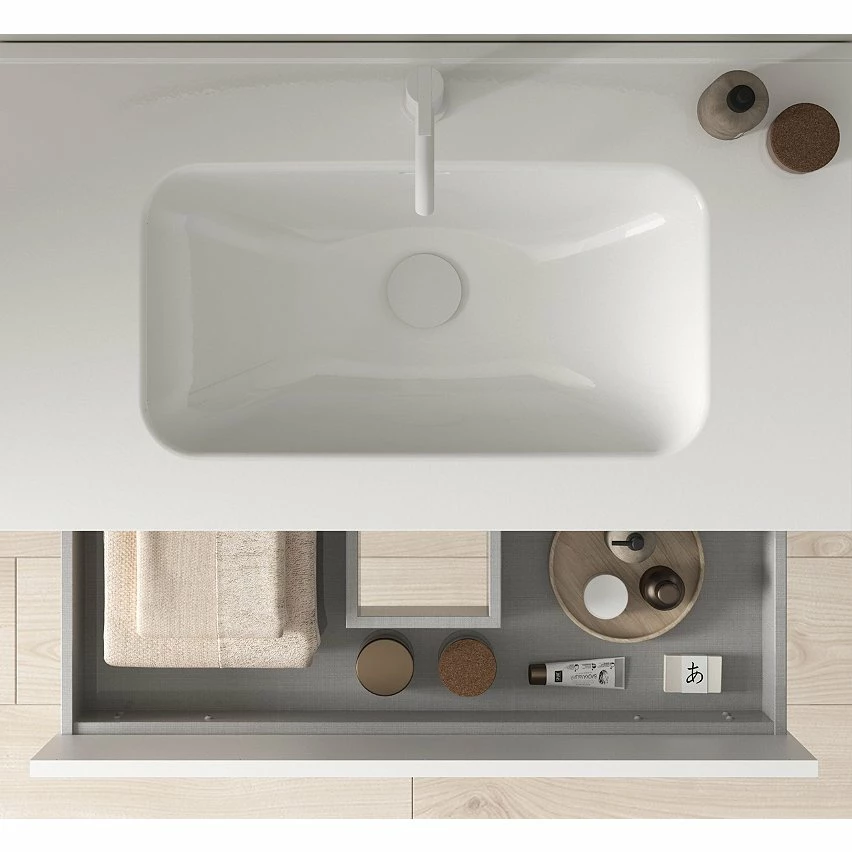 Grosses soldes 😀 Amizuva Meuble simple vasque KEIKO avec deux tiroirs H.56,5 x L.100 x P.46 , effet Gris sablé | Il comprend la vasque en céramique 😉 3 Grosses soldes 😀 Amizuva Meuble simple vasque KEIKO avec deux tiroirs H.56,5 x L.100 x P.46 , effet Gris sablé | Il comprend la vasque en céramique 😉 – Image 3